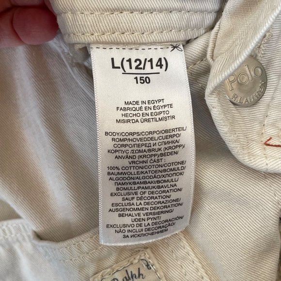 Polo Ralph Lauren Kids Girls L (12/14) Denim Shortalls Cream Beige 100% Cotton - Picture 8 of 15